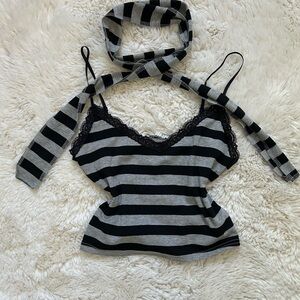 Striped Black and Gray Tank Top with thin scarf